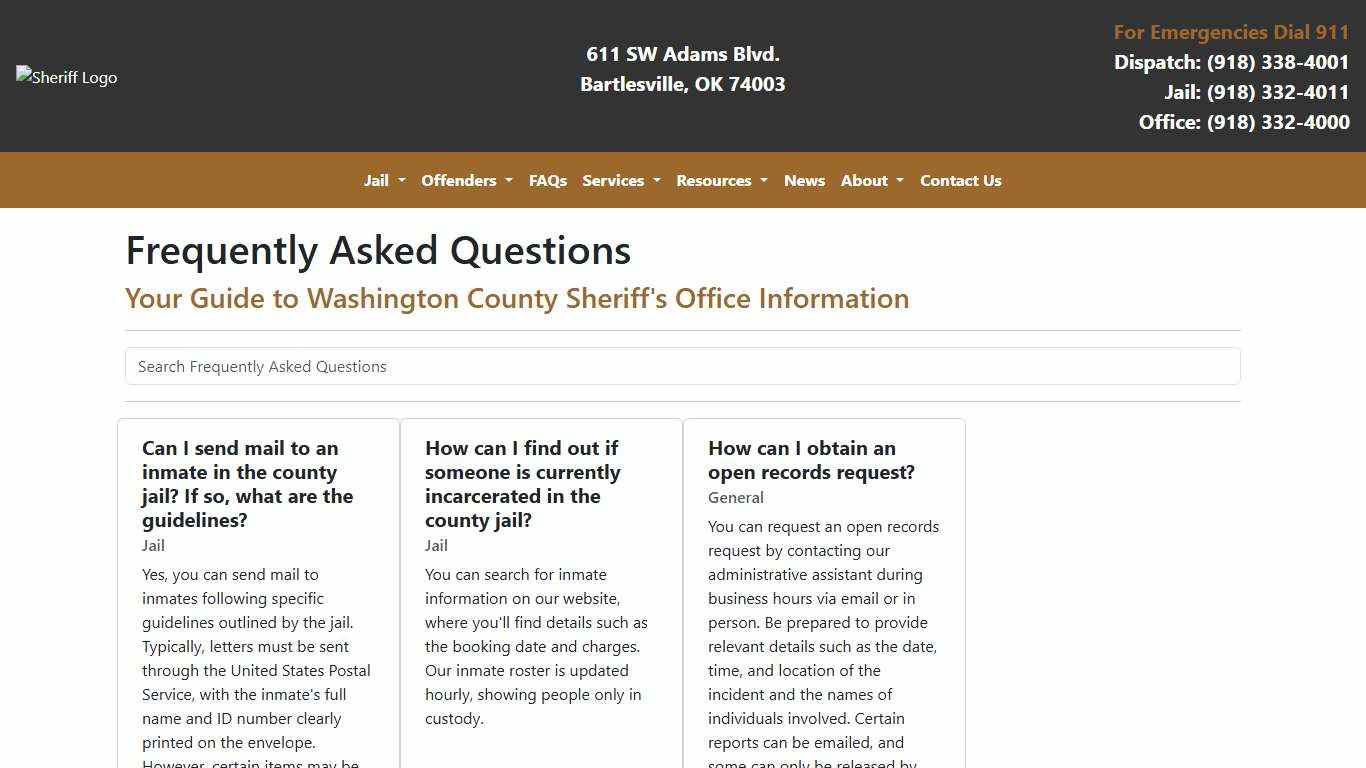 FAQs Washington County Sheriff's Office
